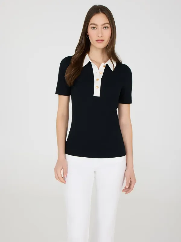 Contrast Piping Polo Top made by Suzy Shier