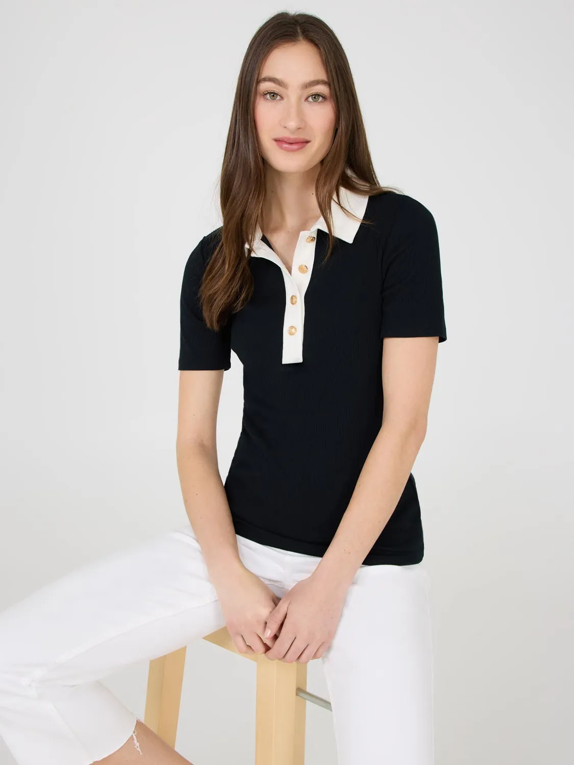 Contrast Piping Polo Top sold by Suzy Shier product image thumbnail 3