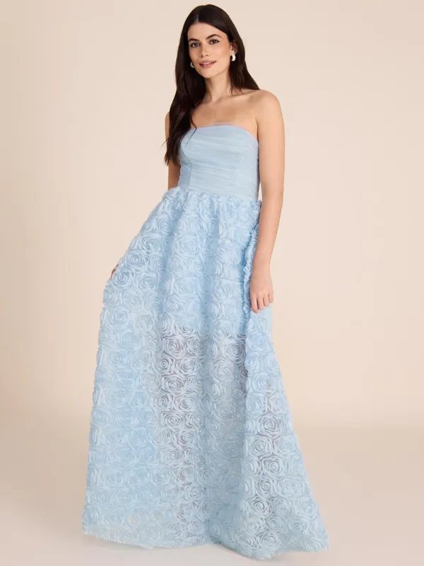Strapless Gown With Rosette Skirt sold by Suzy Shier