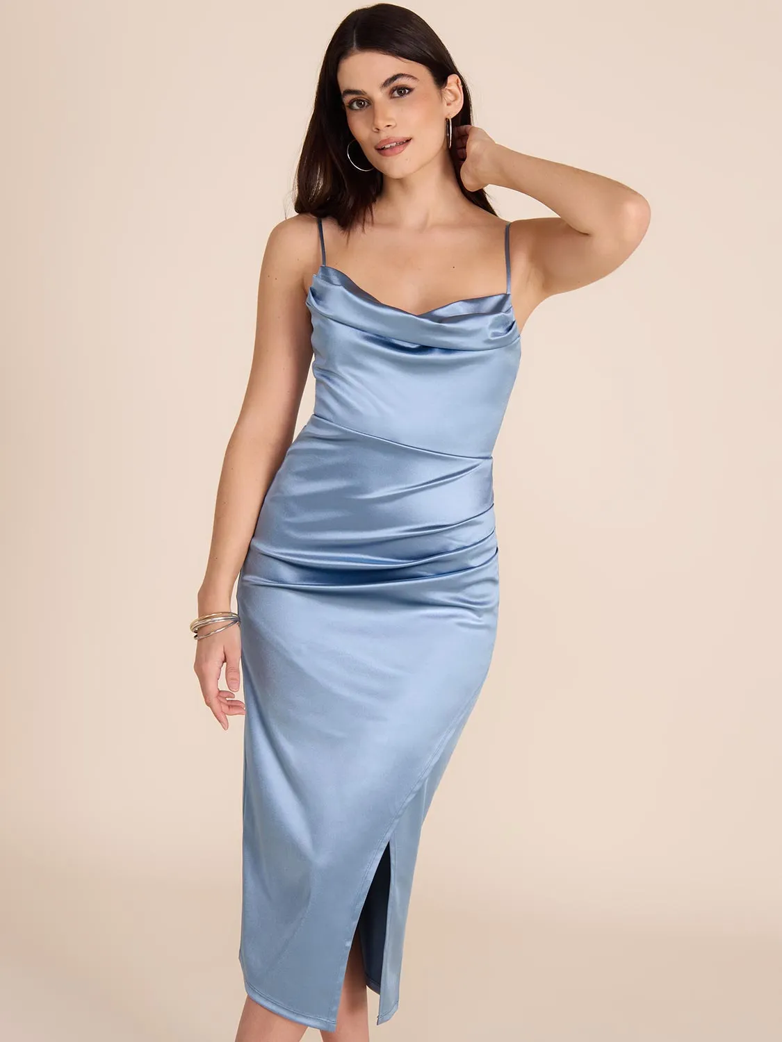 Cowl Neck Satin Sheath Dress sold by Suzy Shier product image thumbnail 4