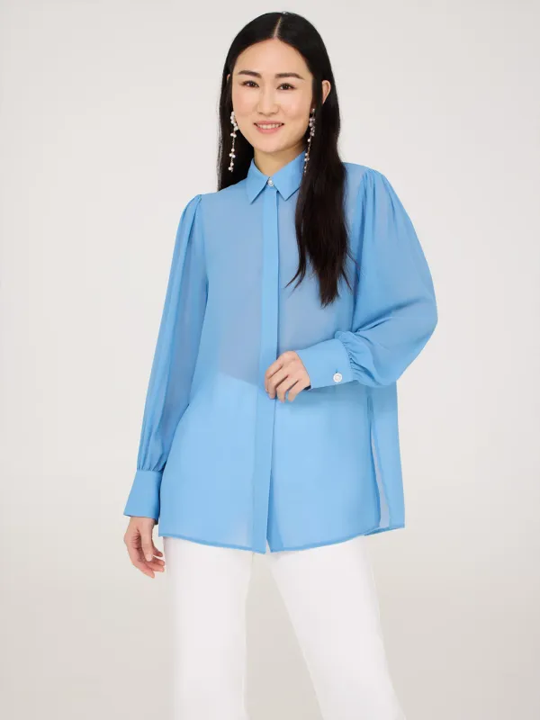 Button-Front Chiffon Tunic Blouse sold by Suzy Shier