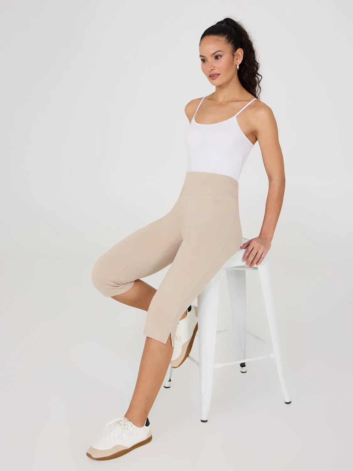 Wide Waistband Capri Pants With Slit Hem sold by Suzy Shier product image thumbnail 3
