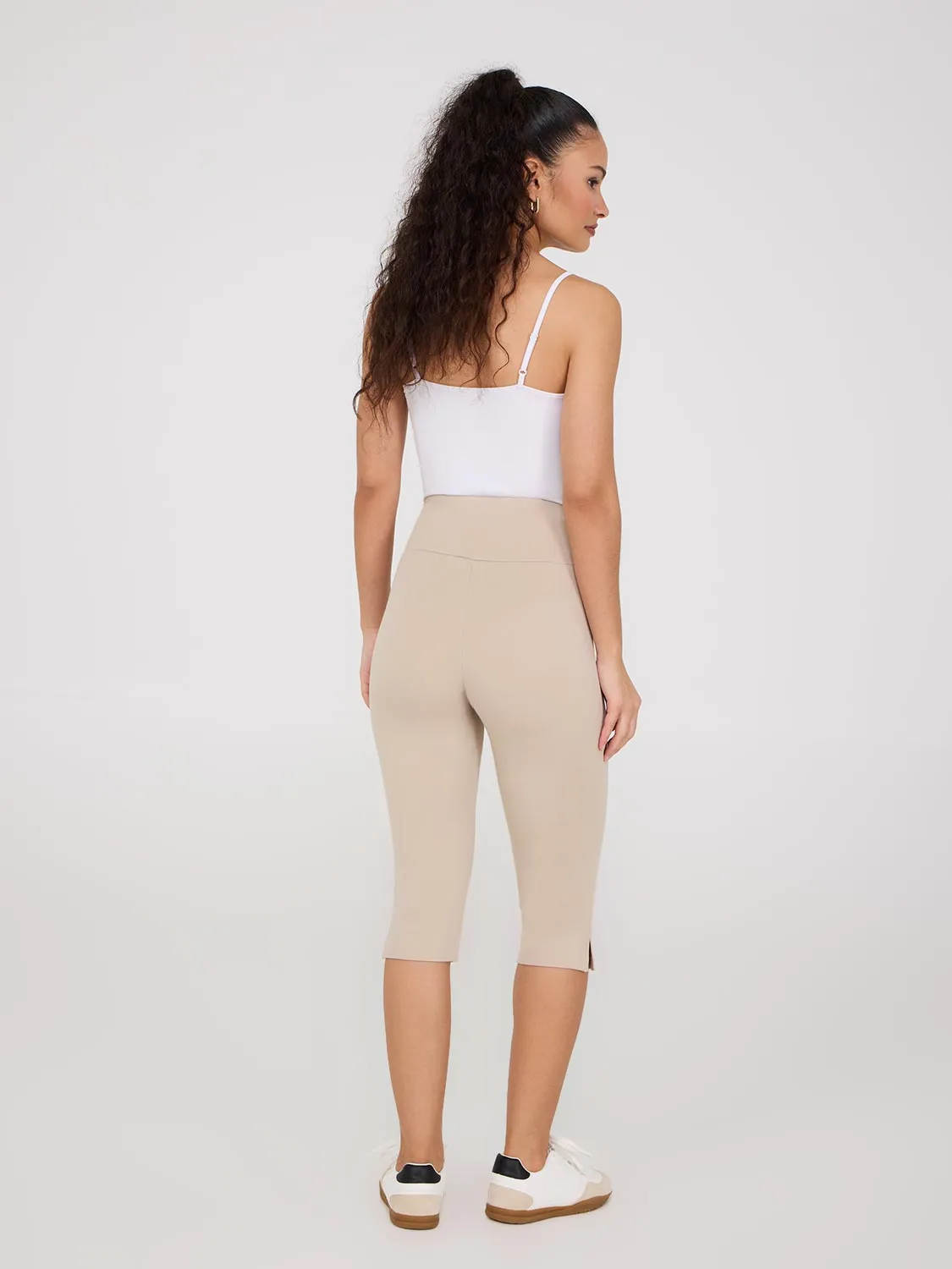 Wide Waistband Capri Pants With Slit Hem sold by Suzy Shier product image thumbnail 5