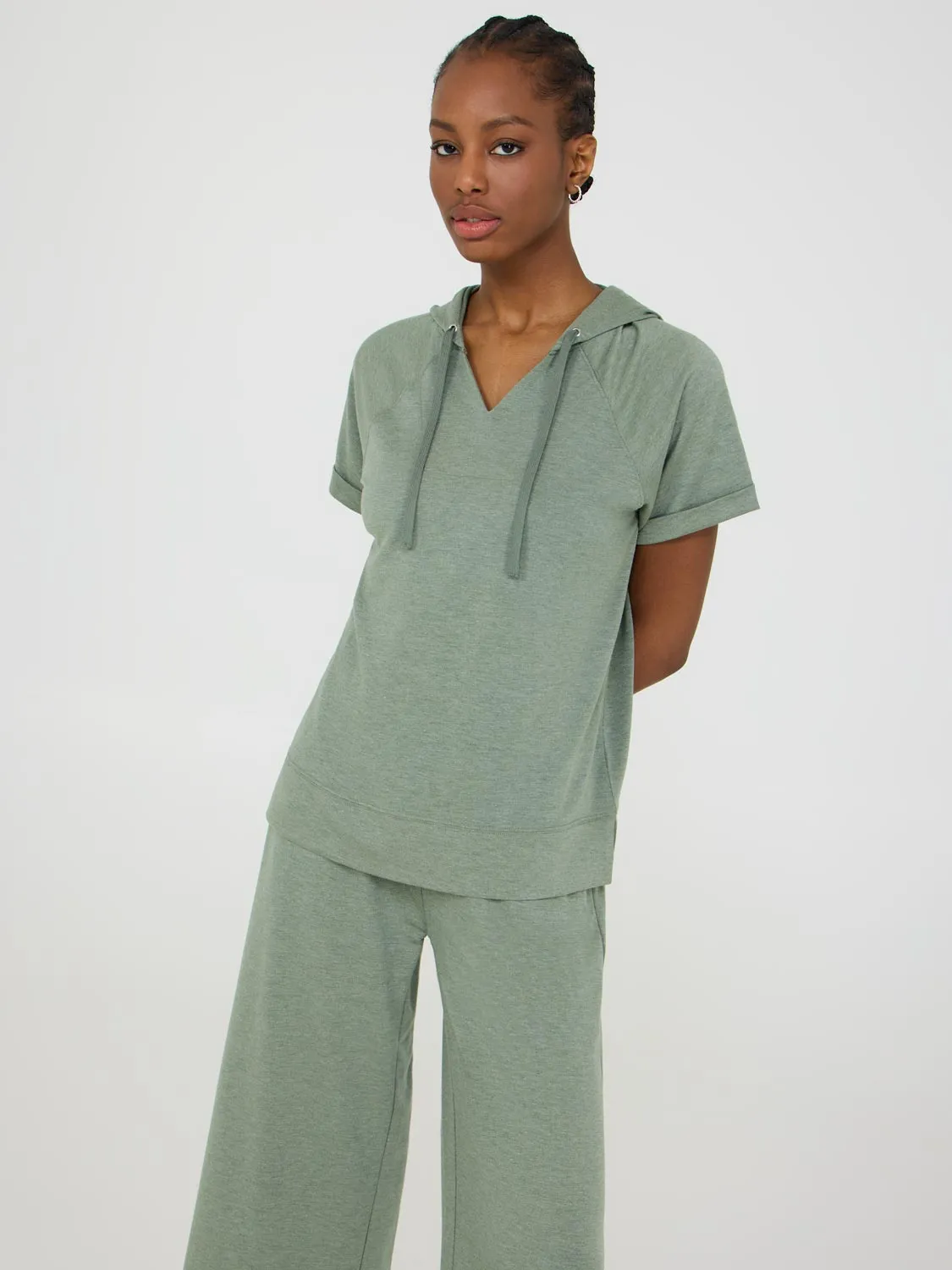 Short Sleeve French Terry Hoodie sold by Suzy Shier