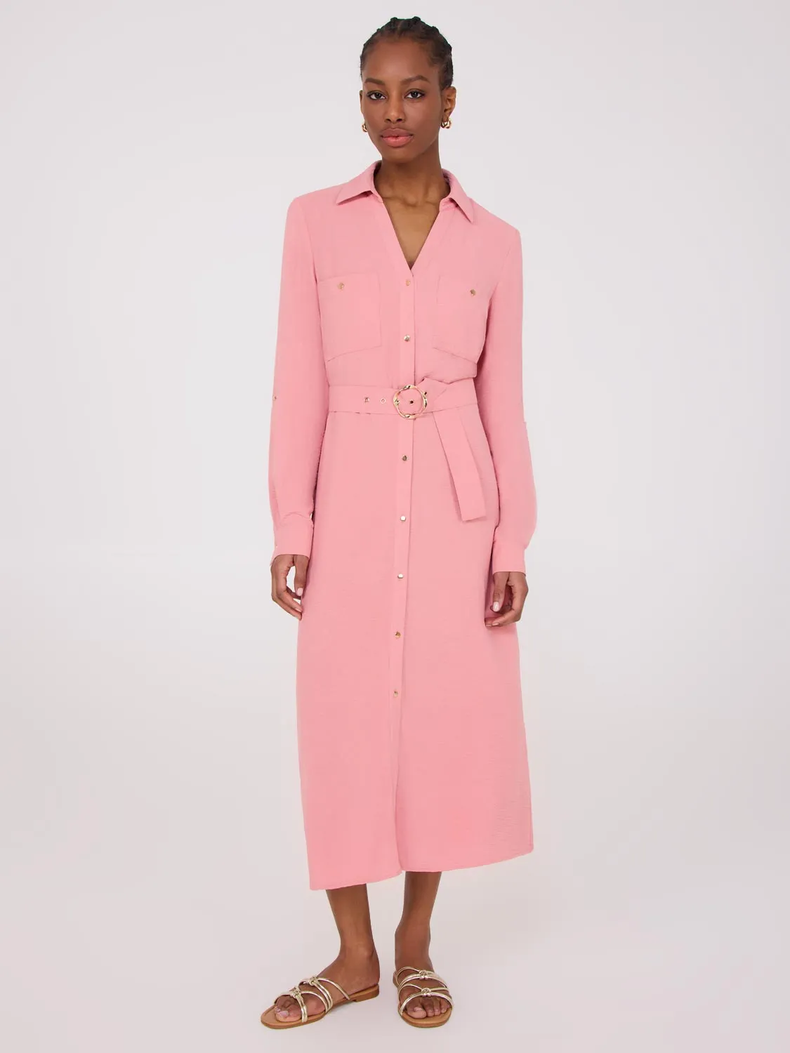 Belted Long Sleeve Midi Shirt Dress sold by Suzy Shier