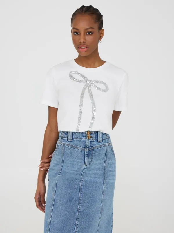 Short Sleeve T-Shirt With Sequin Bow sold by Suzy Shier