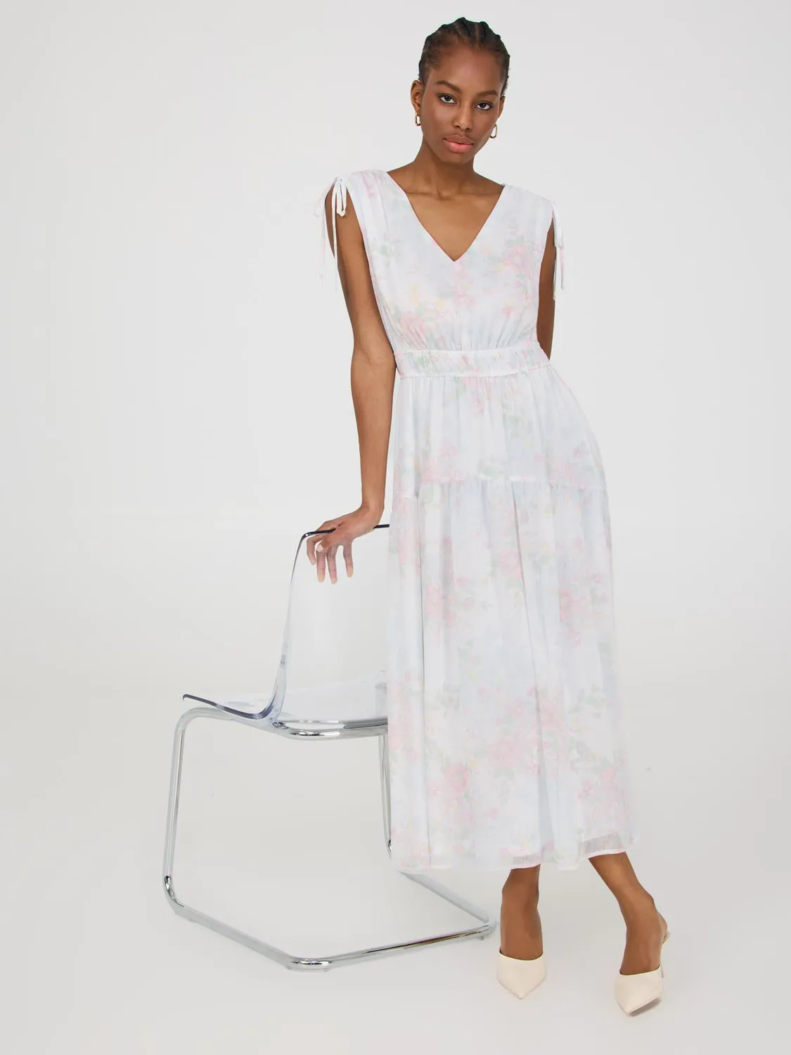 Floral Print Chiffon Tiered Midi Dress sold by Suzy Shier product image thumbnail 4