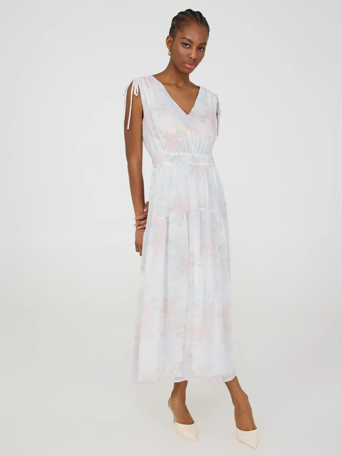 Floral Print Chiffon Tiered Midi Dress sold by Suzy Shier product image thumbnail 2