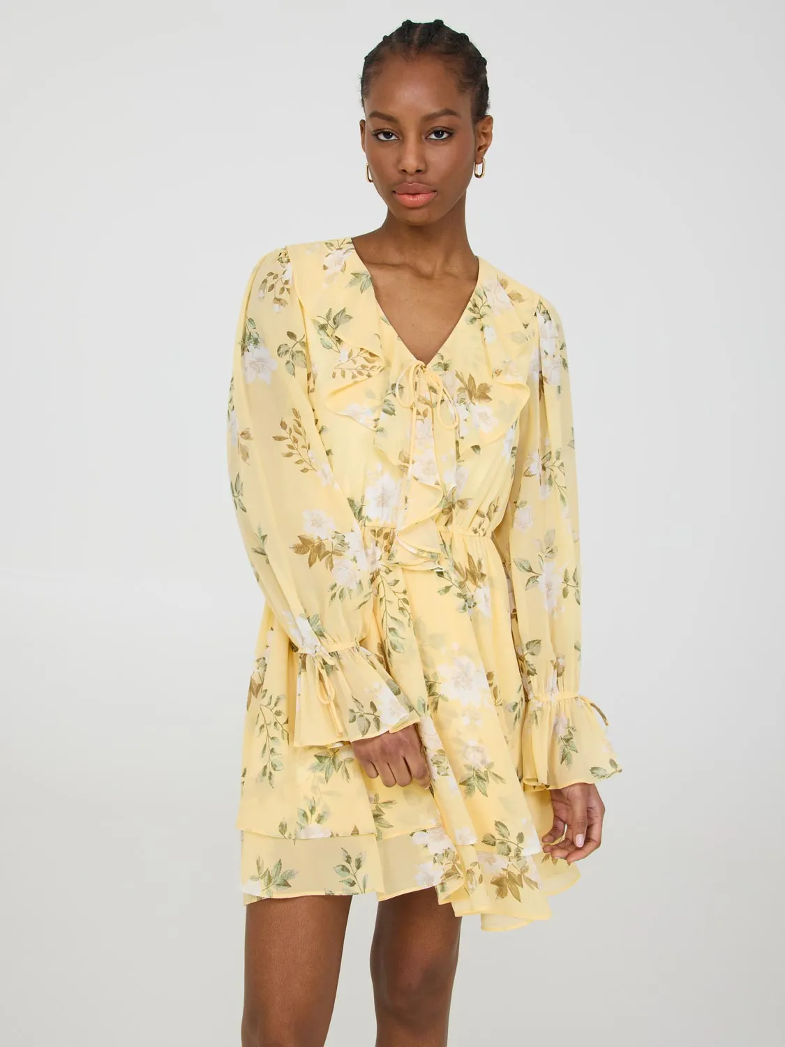 Floral Ruffle Chiffon Mini Dress sold by Suzy Shier