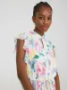 Printed Pleated Chiffon Dress With Ruffle Sleeves sold by Suzy Shier