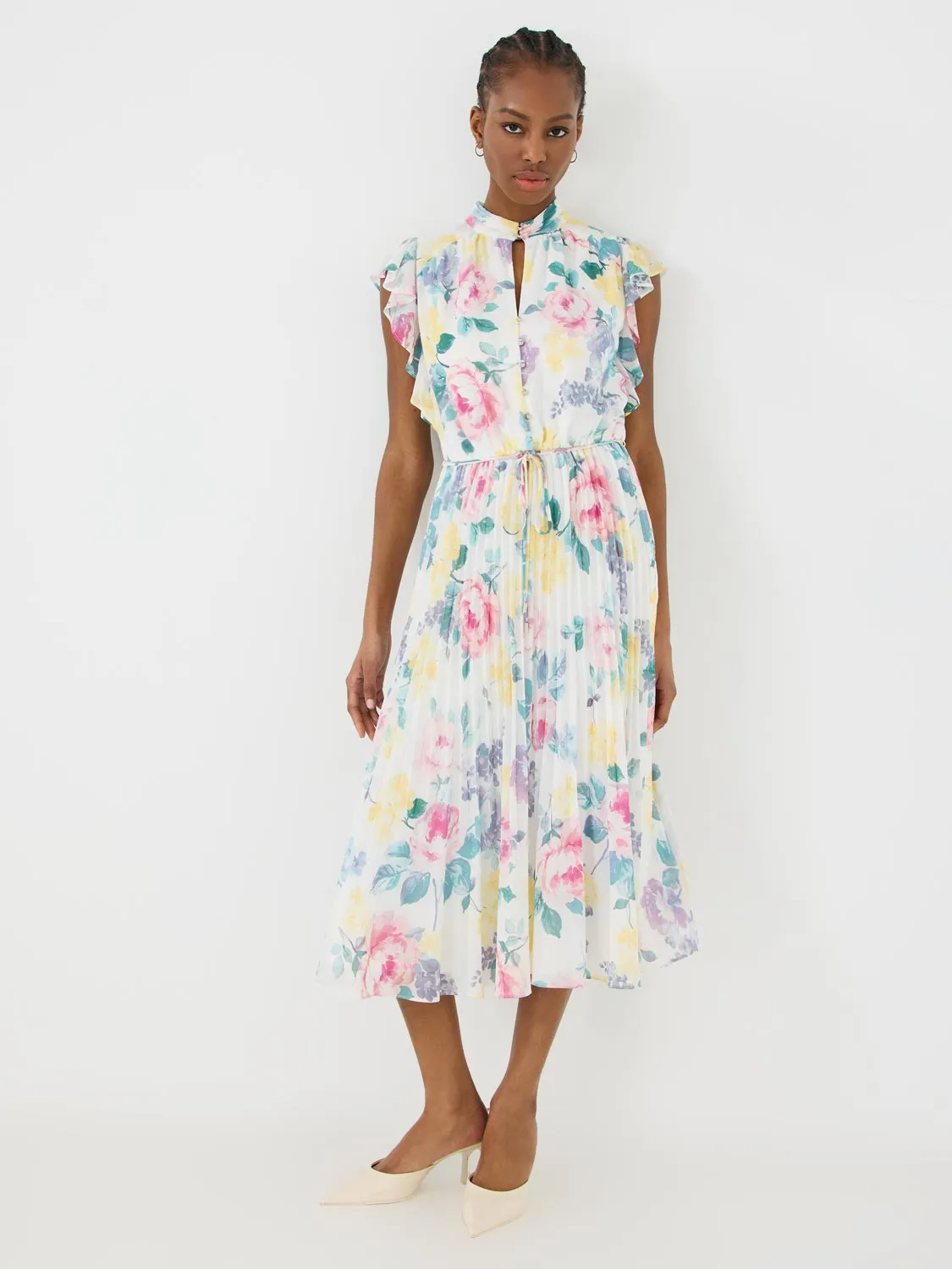 Printed Pleated Chiffon Dress With Ruffle Sleeves sold by Suzy Shier product image thumbnail 4