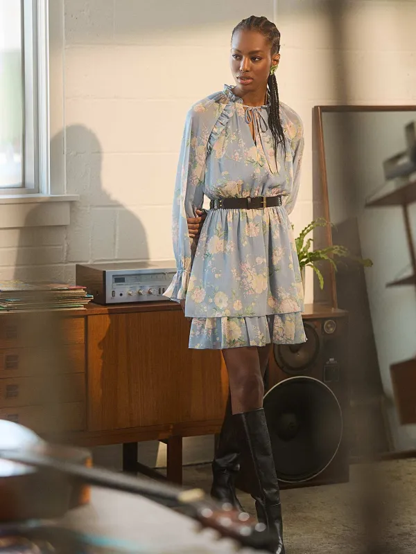 Floral Print Chiffon Mini Dress With Ruffle Details sold by Suzy Shier