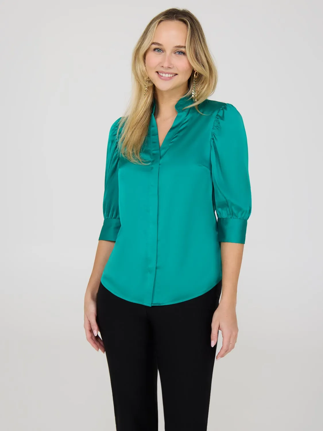 3/4 Sleeve Satin Blouse sold by Suzy Shier