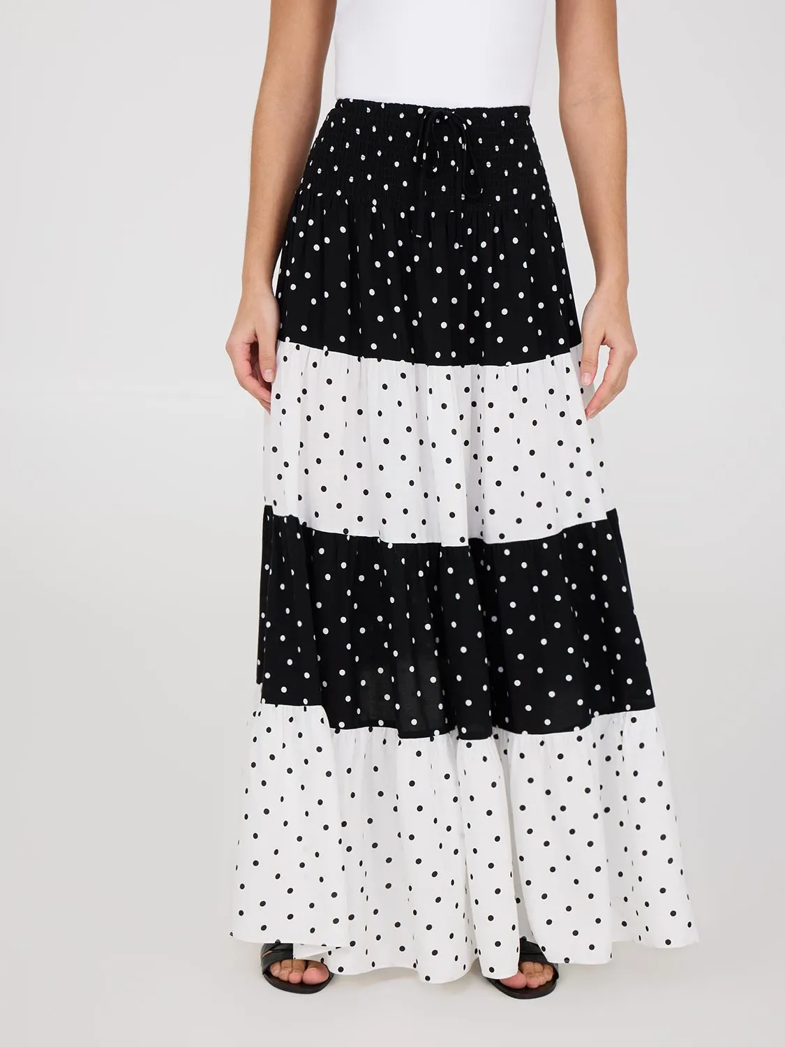 Dot Print Tiered Maxi Skirt sold by Suzy Shier product image thumbnail 4