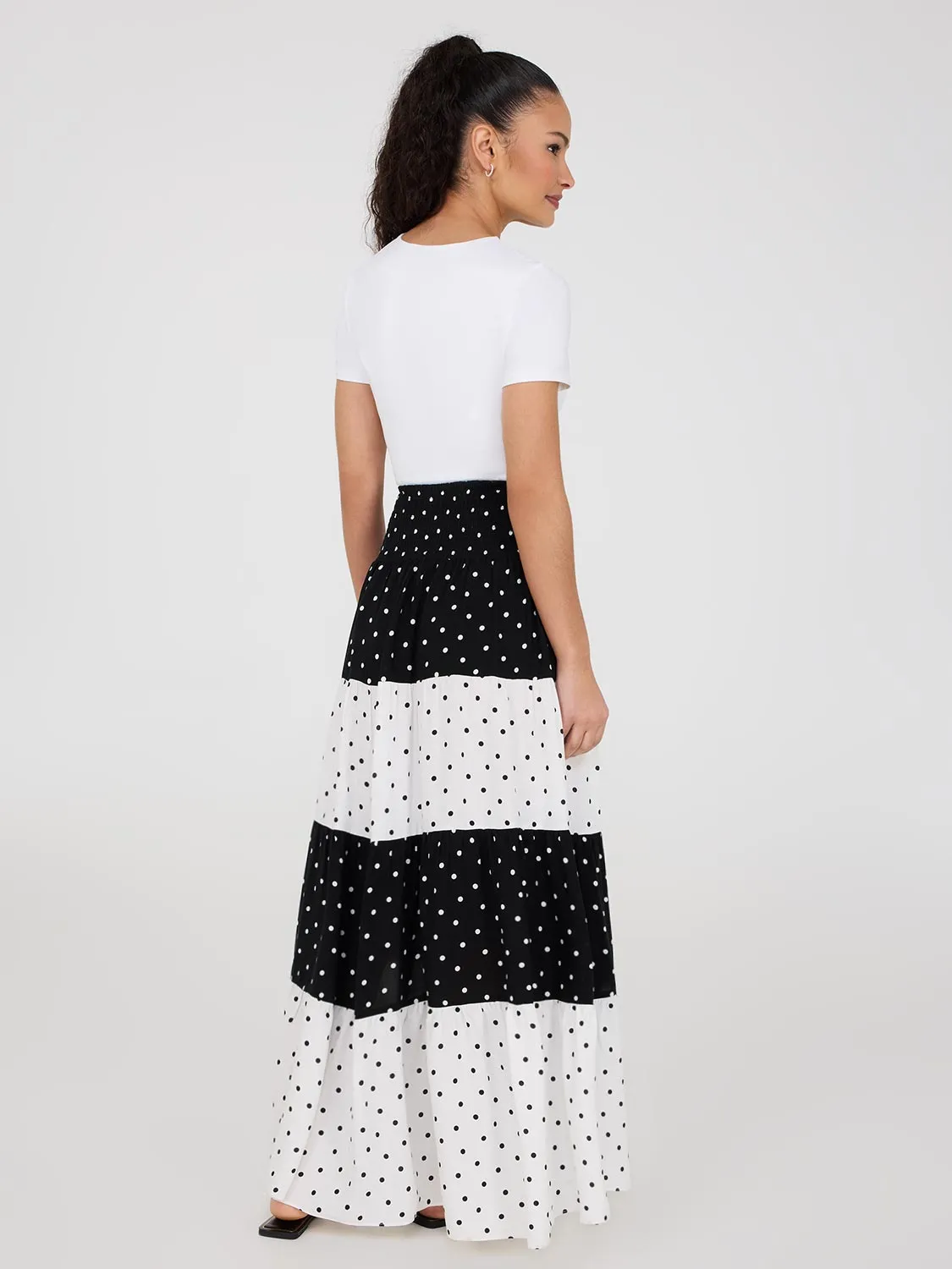 Dot Print Tiered Maxi Skirt sold by Suzy Shier product image thumbnail 5