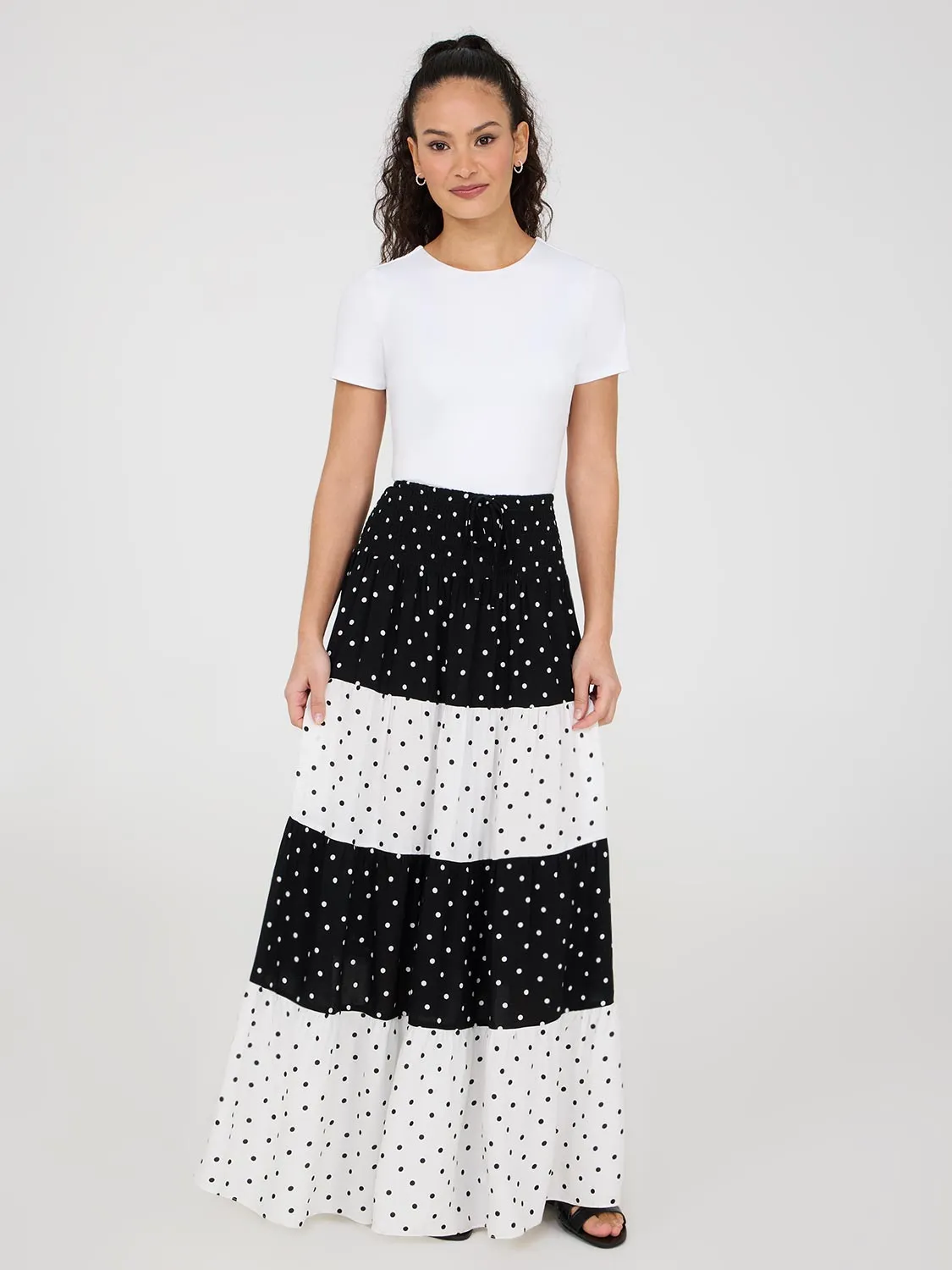 Dot Print Tiered Maxi Skirt sold by Suzy Shier product image thumbnail 3