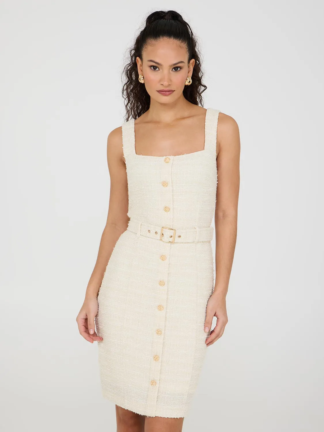 Square Neck Boucle Sheath Dress sold by Suzy Shier