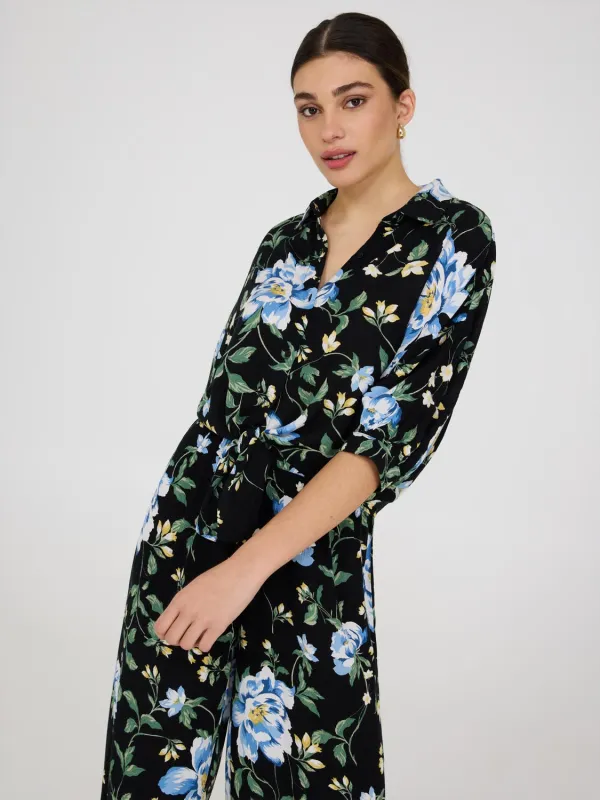 Floral Print Tie Front Short Sleeve Blouse sold by Suzy Shier