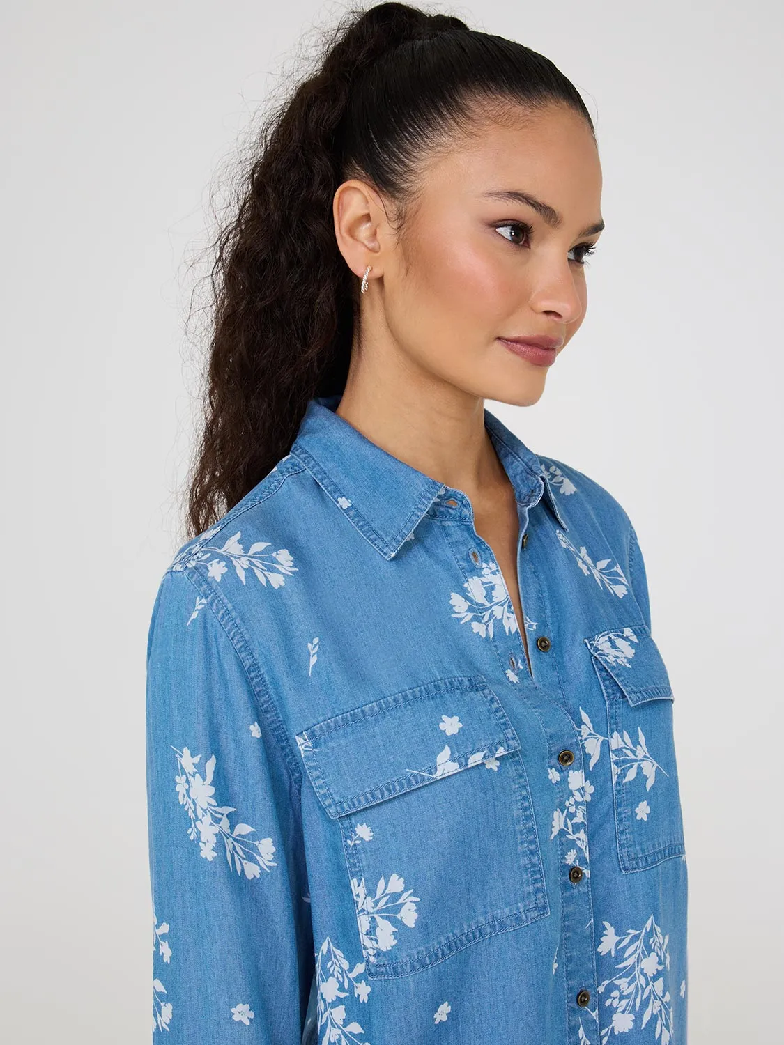 Floral Print Button-Front Tencel Blouse sold by Suzy Shier product image thumbnail 4