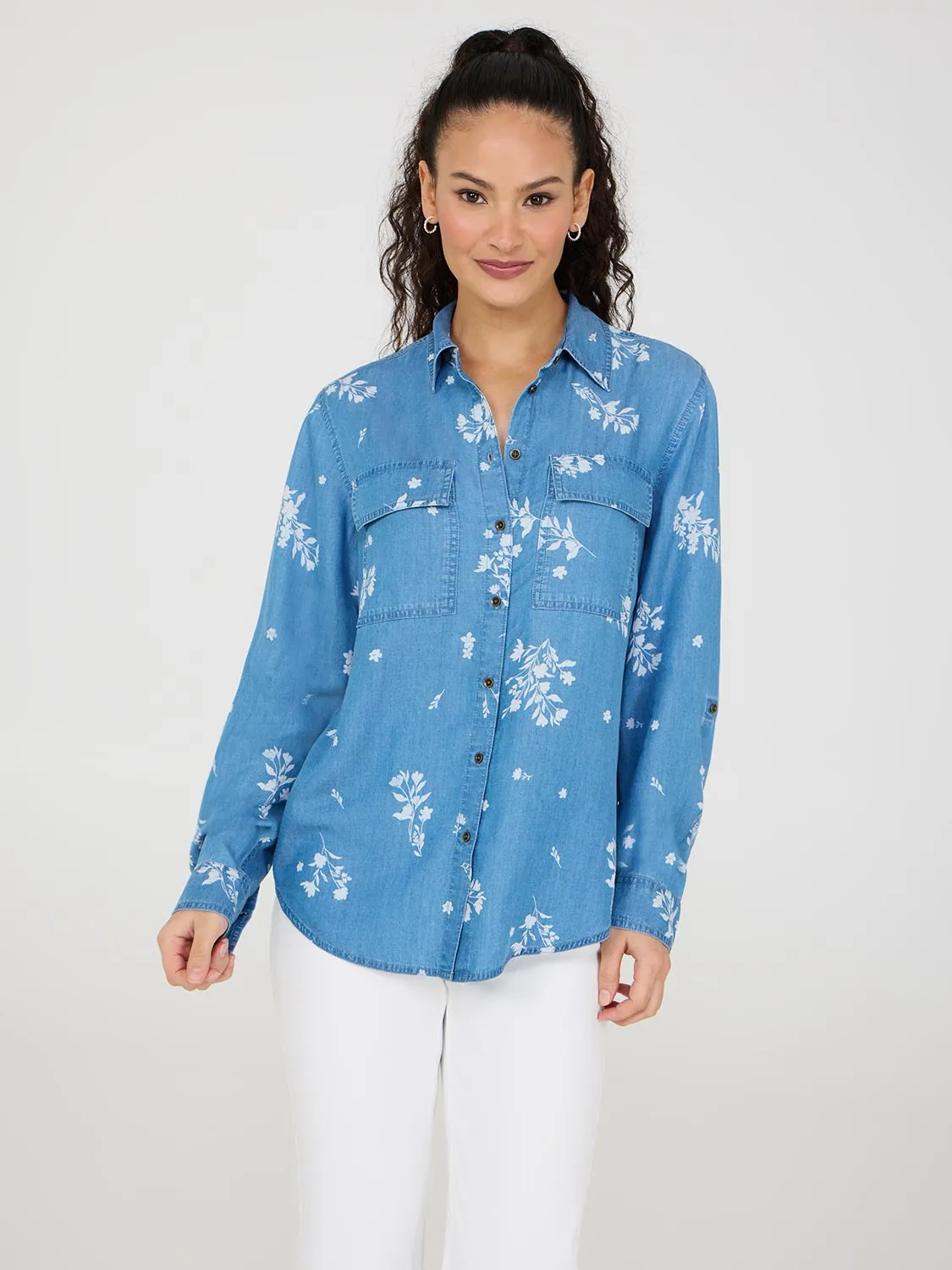 Floral Print Button-Front Tencel Blouse sold by Suzy Shier product image thumbnail 2