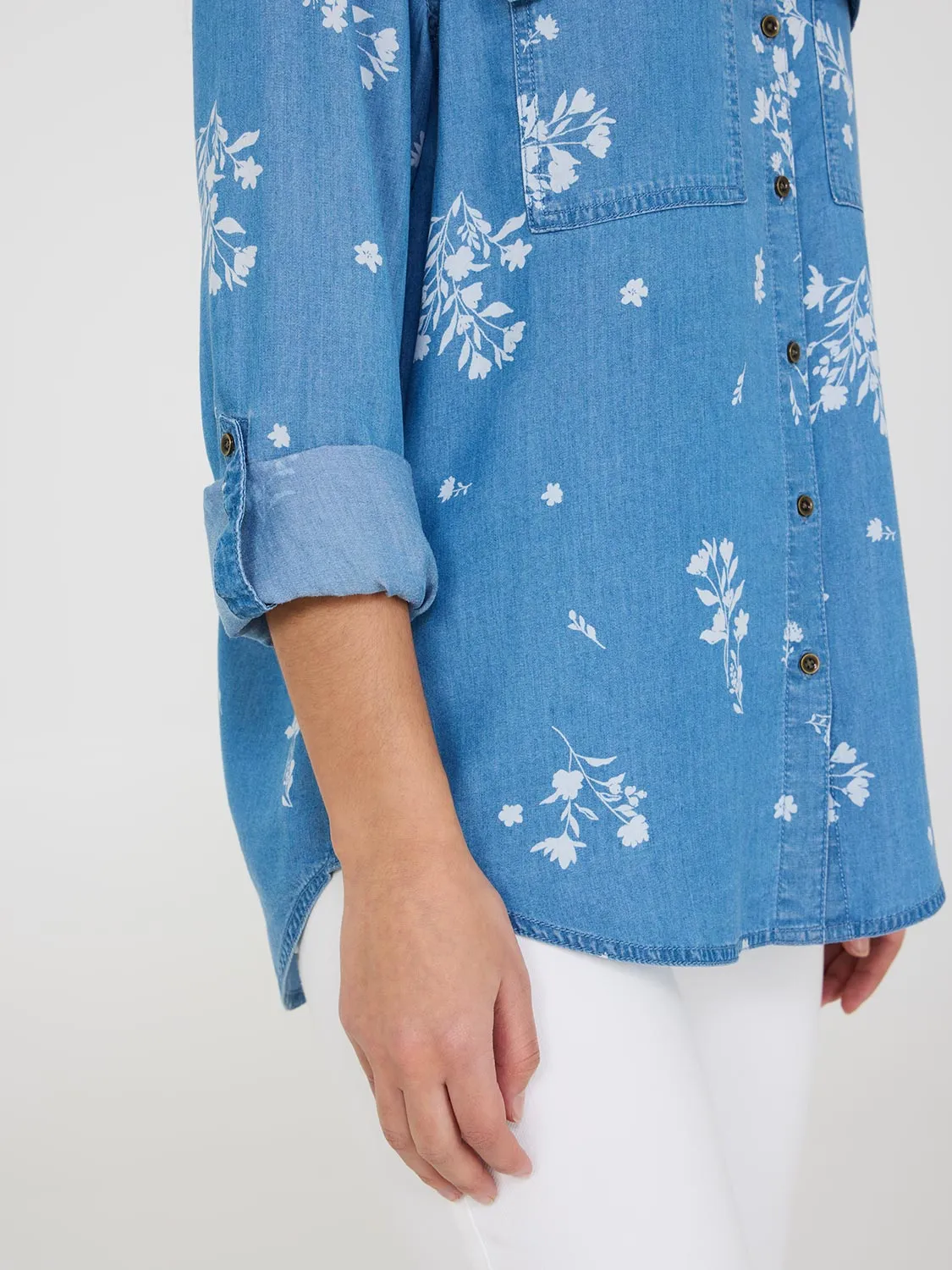 Floral Print Button-Front Tencel Blouse sold by Suzy Shier product image thumbnail 3