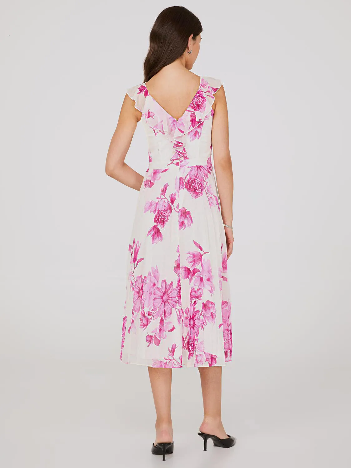 Floral Print Chiffon Ruffle Midi Dress sold by Suzy Shier product image thumbnail 4