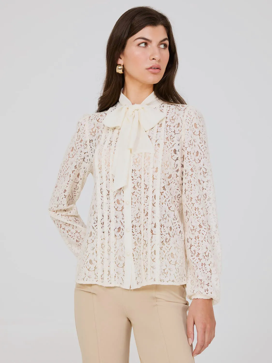 Lace Button-Front Bow Blouse sold by Suzy Shier product image thumbnail 2