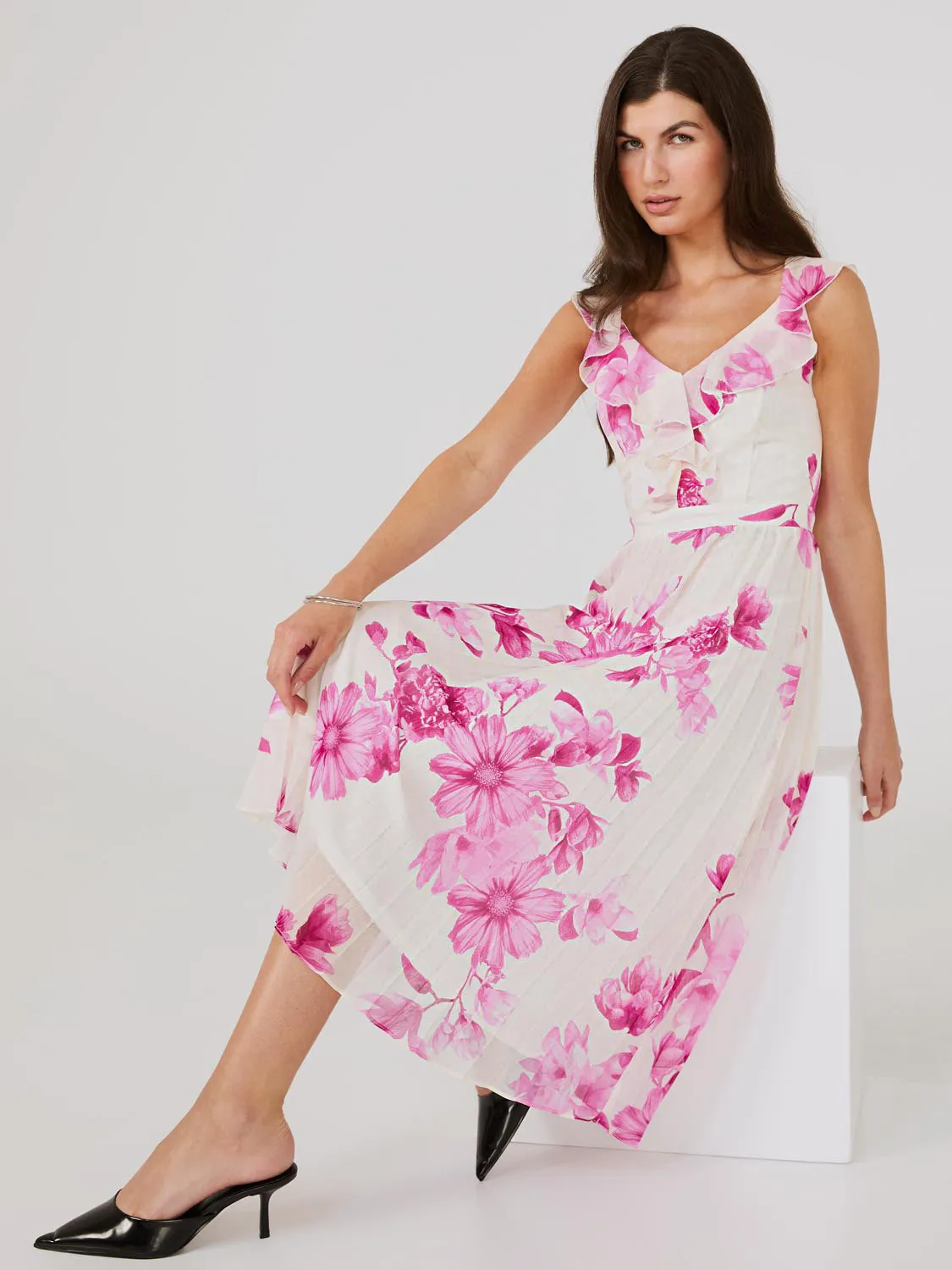 Floral Print Chiffon Ruffle Midi Dress sold by Suzy Shier product image thumbnail 2