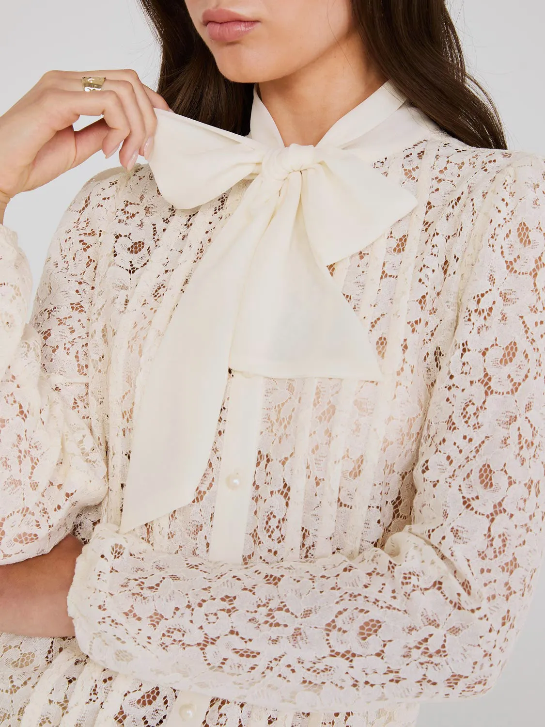 Lace Button-Front Bow Blouse sold by Suzy Shier product image thumbnail 3