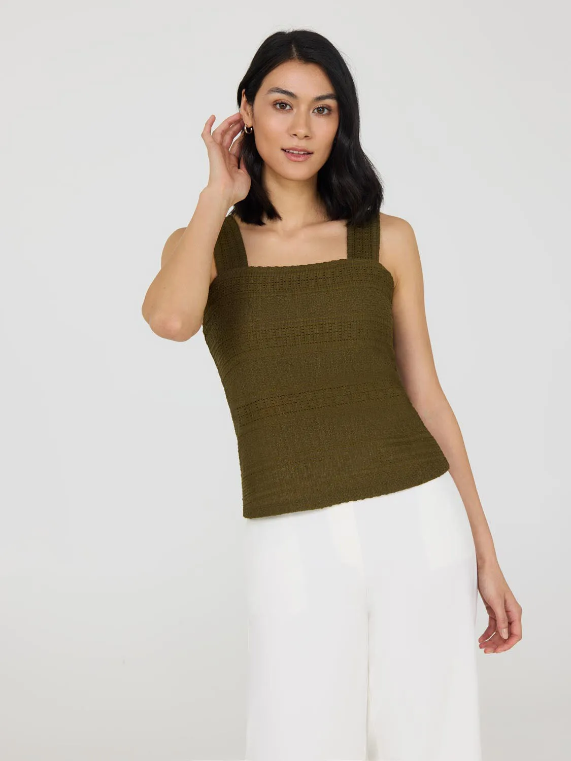 Eyelet Crochet Wide Strap Tank Top sold by Suzy Shier