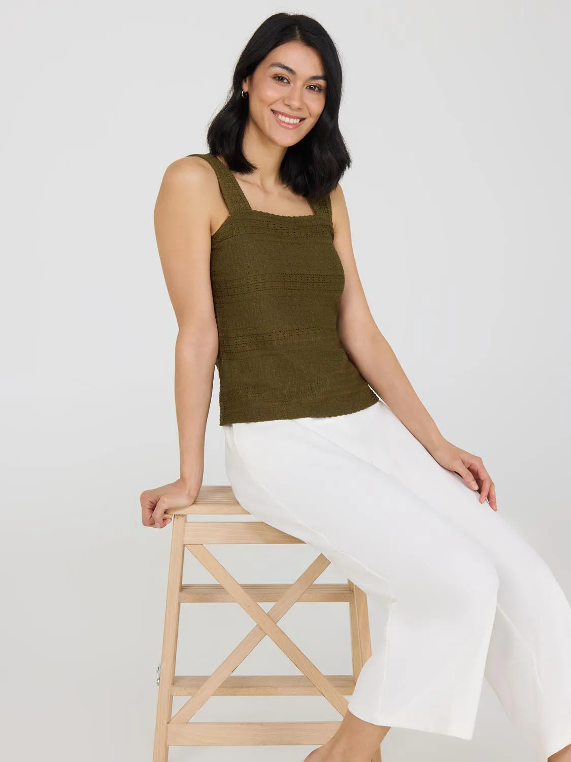 Eyelet Crochet Wide Strap Tank Top sold by Suzy Shier product image thumbnail 2