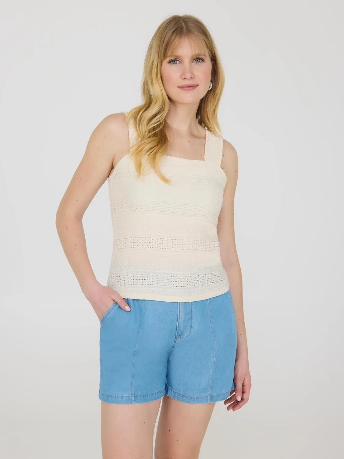 Eyelet Crochet Wide Strap Tank Top sold by Suzy Shier product image thumbnail 5