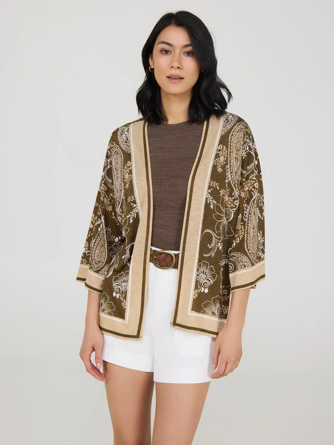 3/4 Sleeve Paisley Kimono sold by Suzy Shier