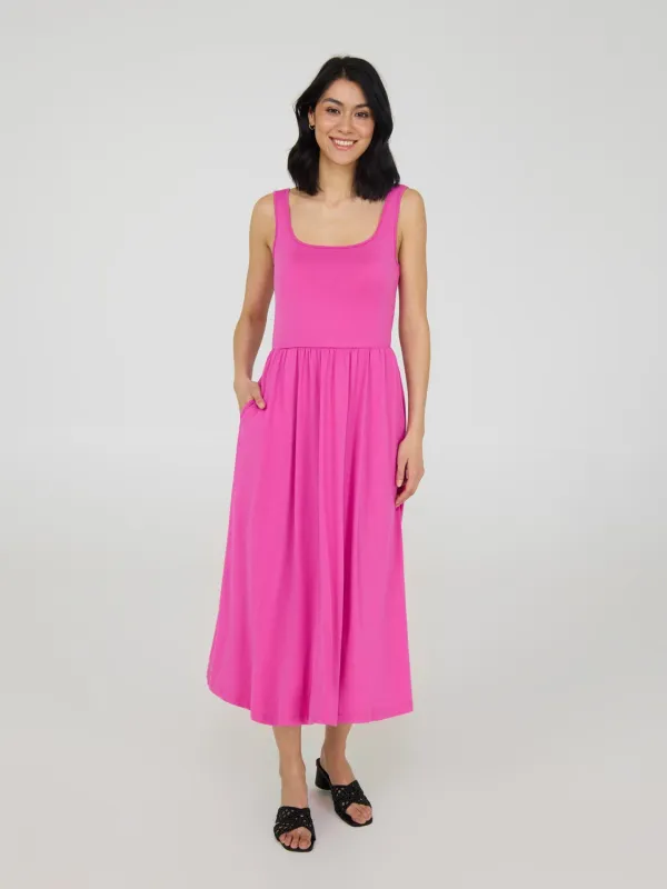 Thick Spaghetti Strap Midi Dress With Pockets sold by Suzy Shier