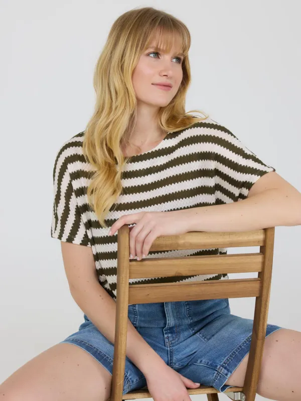 Short Dolman Sleeve Striped Sweater sold by Suzy Shier