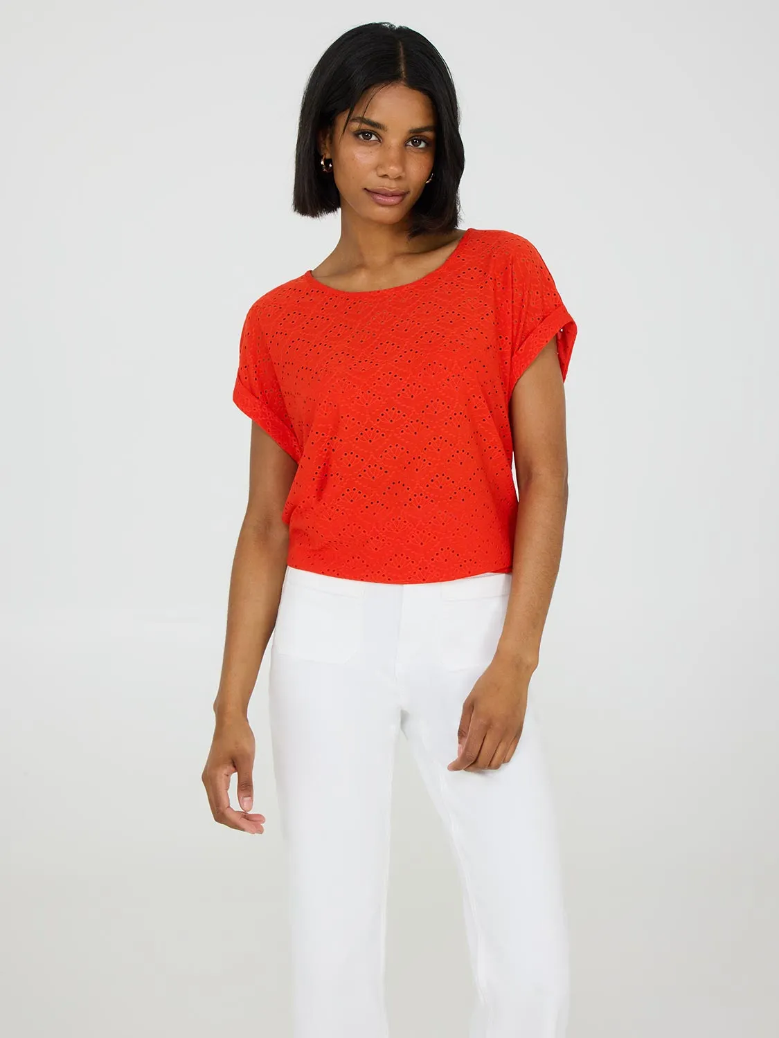 Eyelet Cuffed Dolman Sleeve T-Shirt sold by Suzy Shier