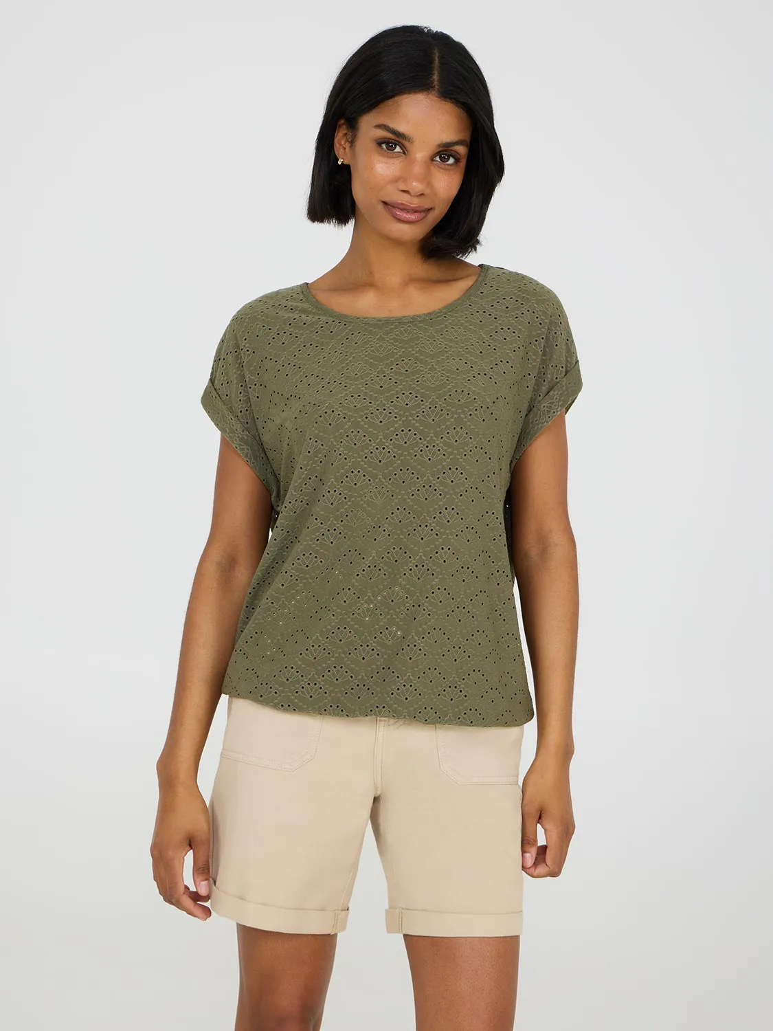 Eyelet Cuffed Dolman Sleeve T-Shirt sold by Suzy Shier product image thumbnail 5