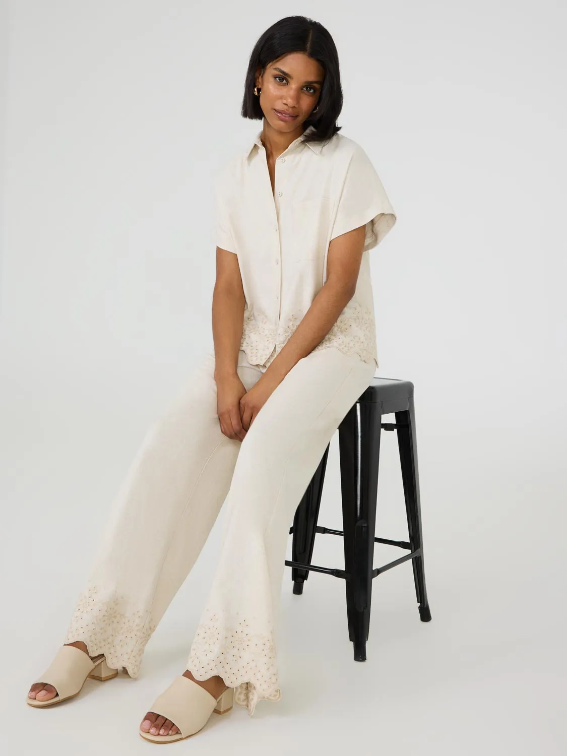 Wide Leg Linen Pant With Embroidered Hem sold by Suzy Shier product image thumbnail 4