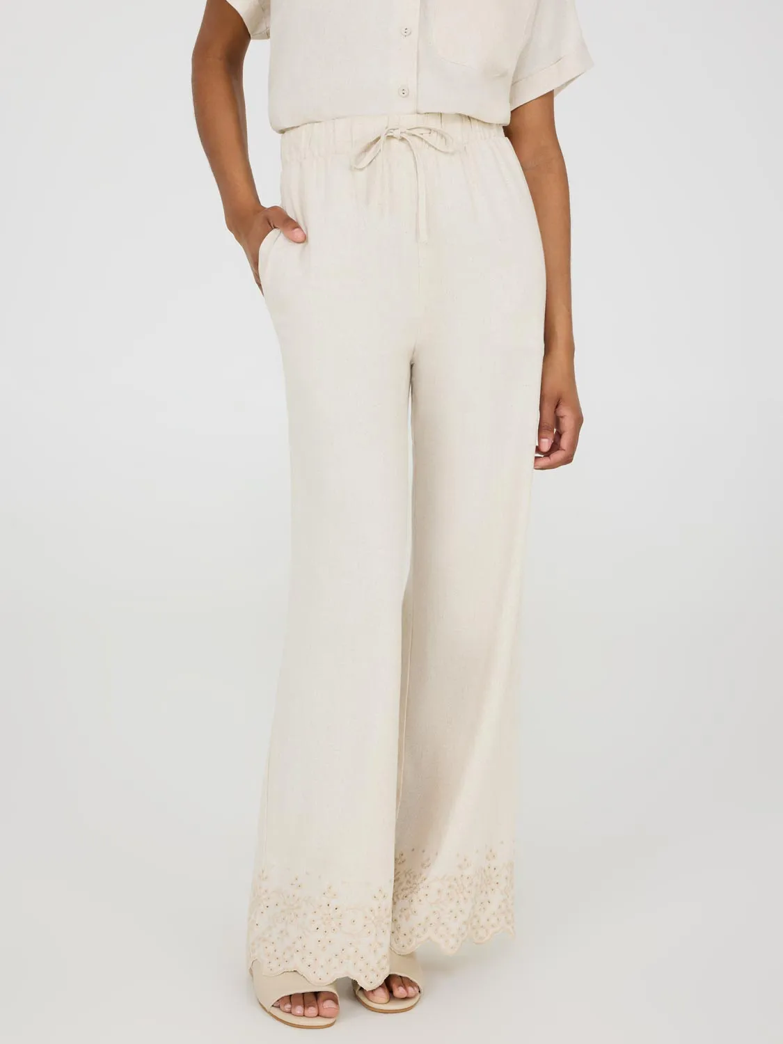 Wide Leg Linen Pant With Embroidered Hem sold by Suzy Shier product image thumbnail 3