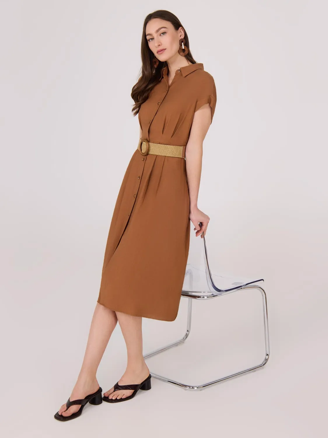 Dolman Sleeve Button-Up Shirt Dress sold by Suzy Shier