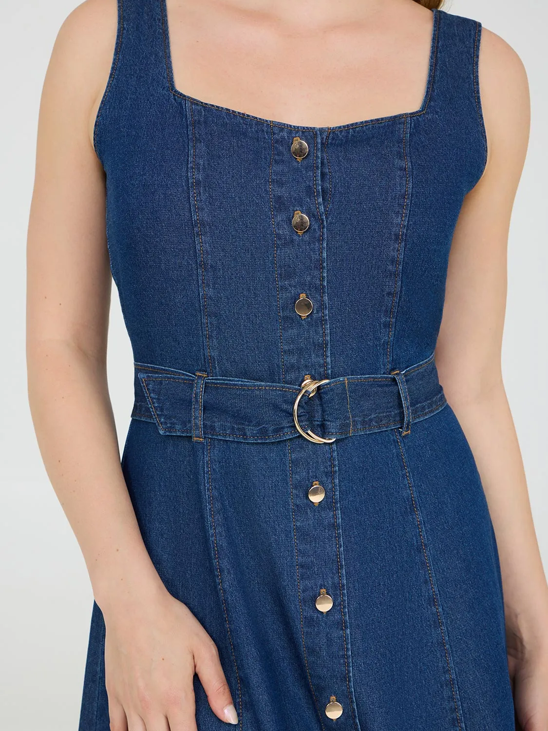 Sleeveless Cotton Denim Midi Dress sold by Suzy Shier product image thumbnail 2