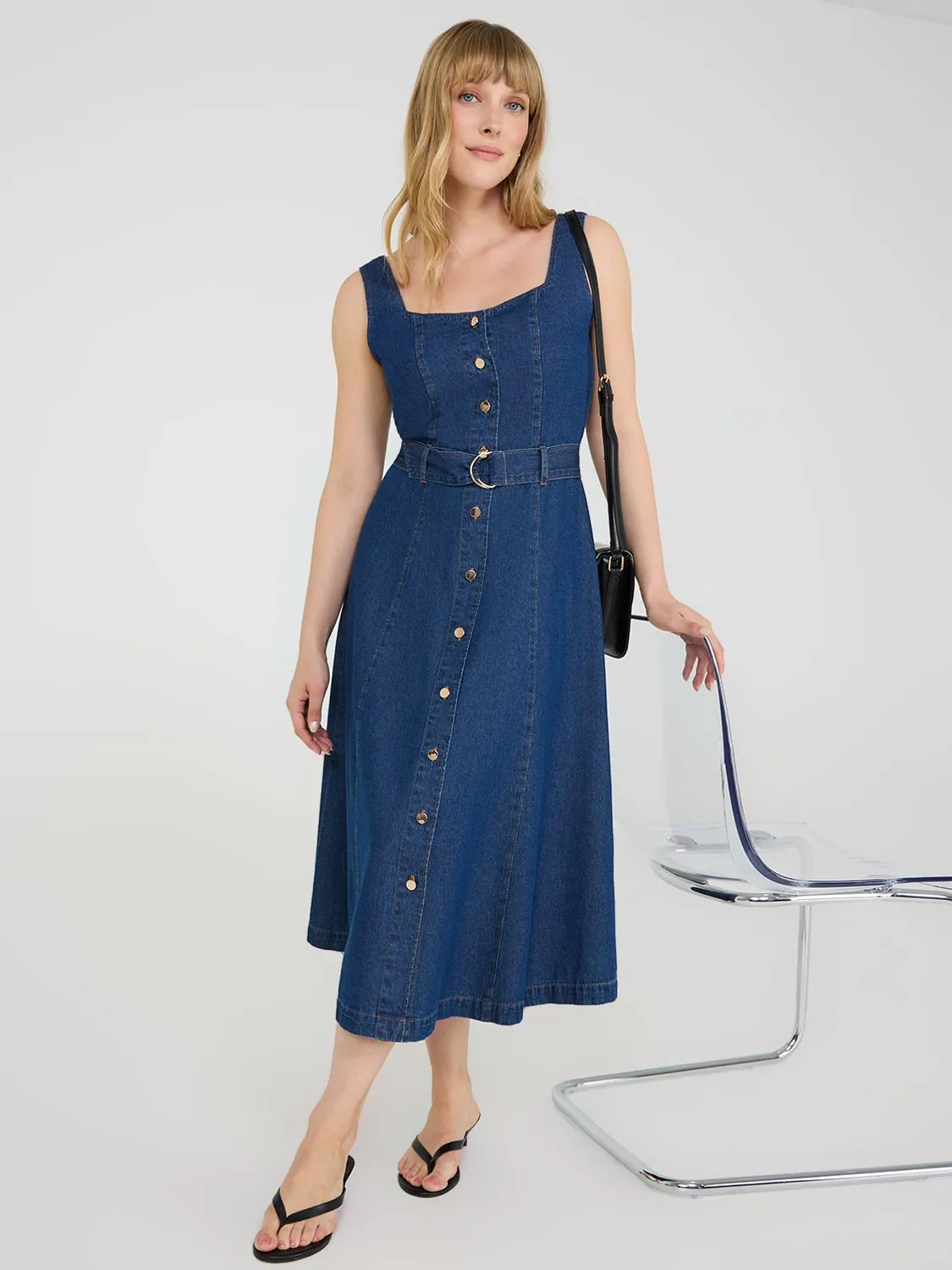 Sleeveless Cotton Denim Midi Dress sold by Suzy Shier product image thumbnail 3