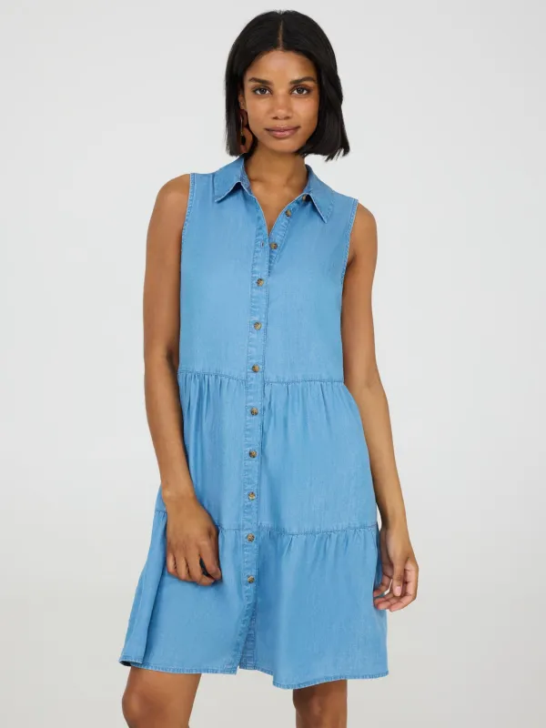 Button-Up Tiered Mini Dress sold by Suzy Shier