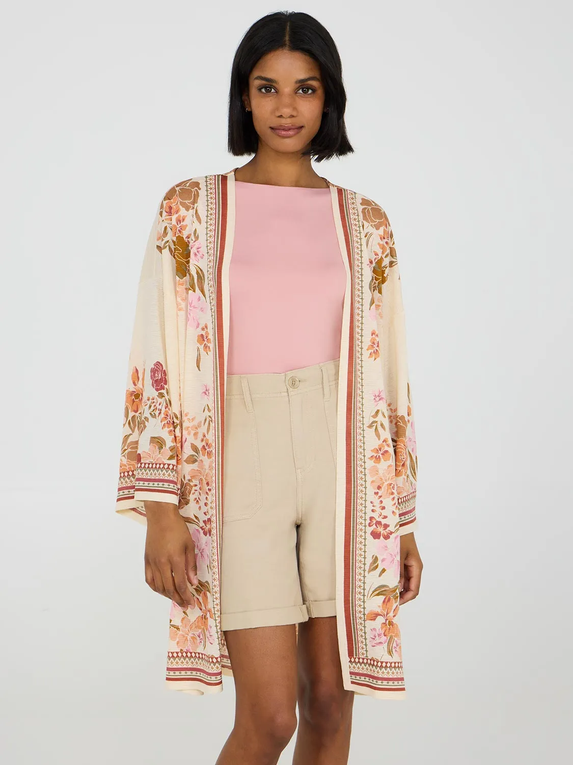 3/4 Sleeve Floral Kimono sold by Suzy Shier