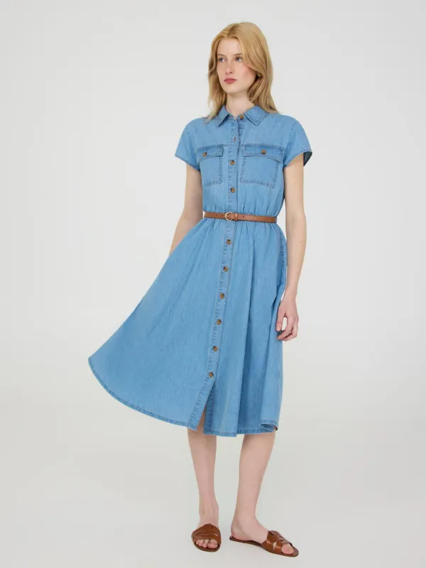 Denim Midi Shirt Dress sold by Suzy Shier