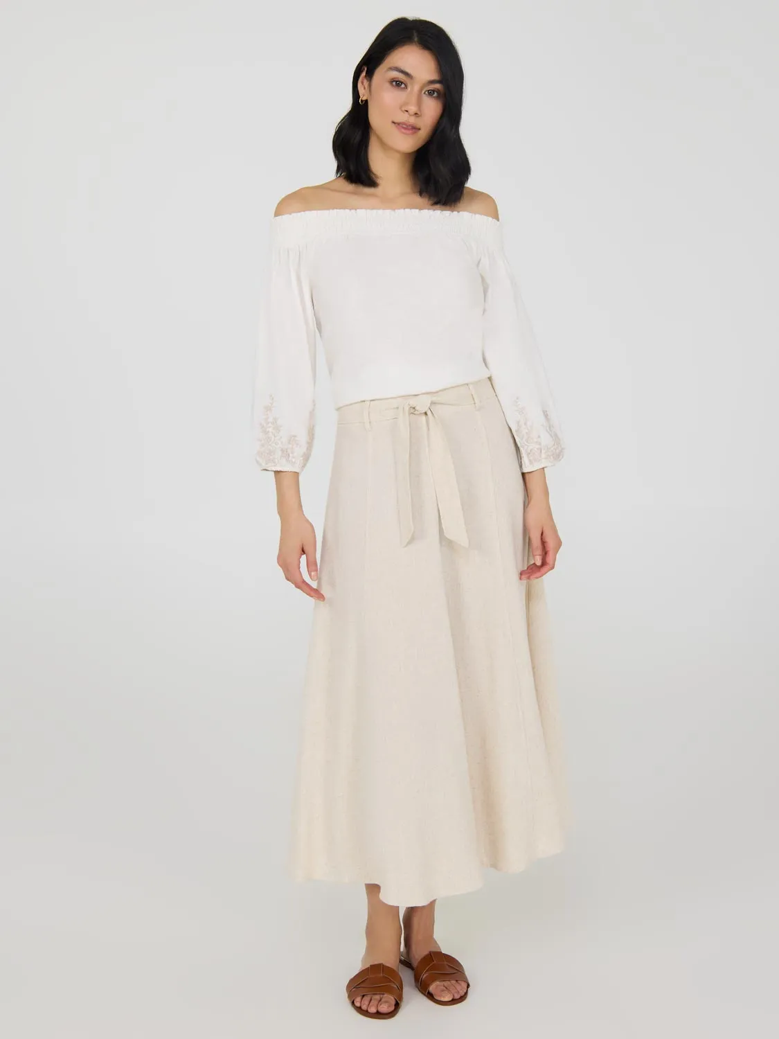 Linen Flared Midi Skirt sold by Suzy Shier