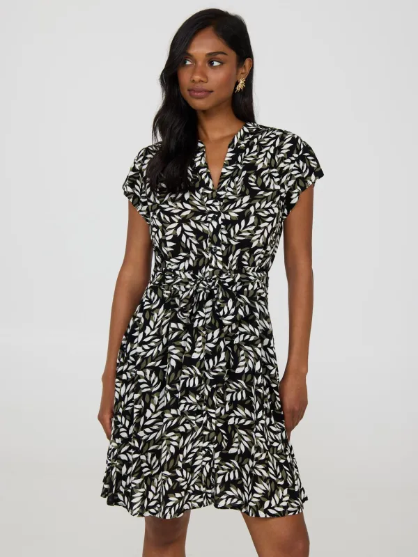 Tropical Print Button-Front Textured Dress sold by Suzy Shier