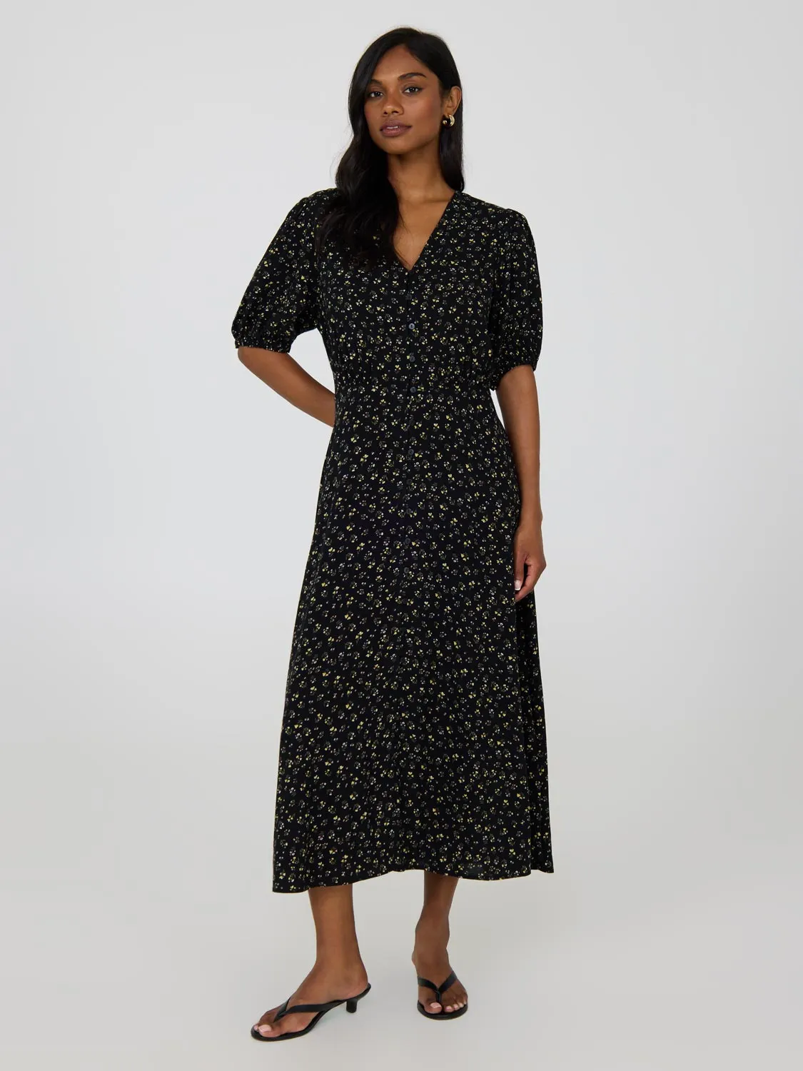 Floral Print Puff Sleeve Midi Dress sold by Suzy Shier