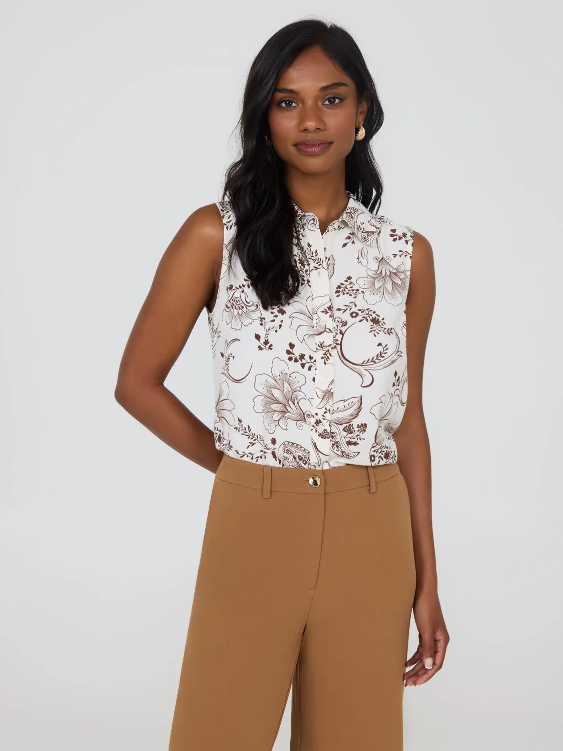 Sleeveless Paisley Print Button-Front Blouse sold by Suzy Shier