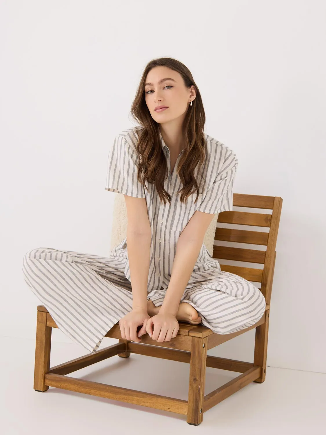 Striped Linen Blend Short Sleeve Blouse sold by Suzy Shier